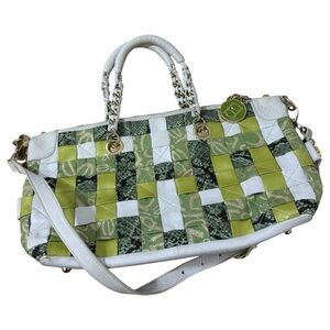 RARE Early 2000s bebe Mosaic Satchel | Woven Green and White Patchwork